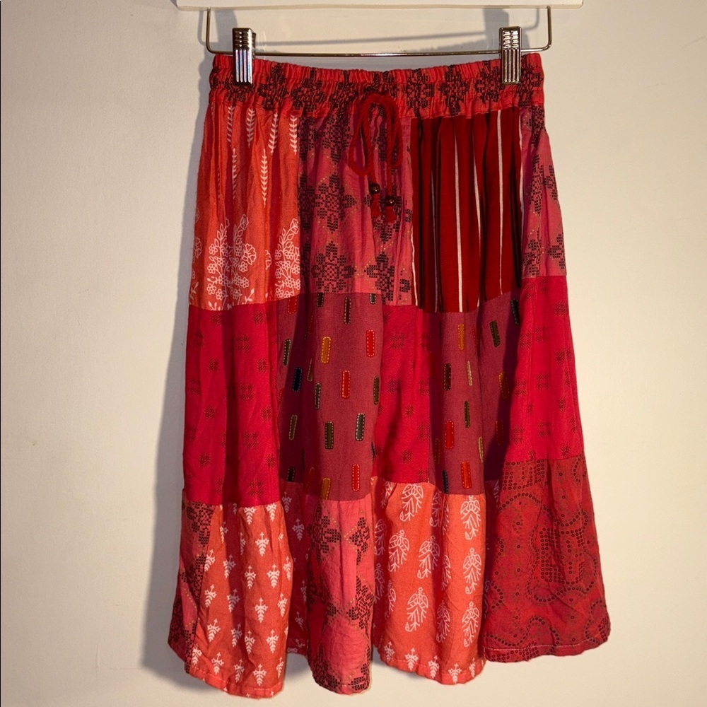 1990s Dead Stock Bohemian Patchwork Red & Pink A Line Skirt XS/Small 0-4 Woman’s - Picture 9 of 17